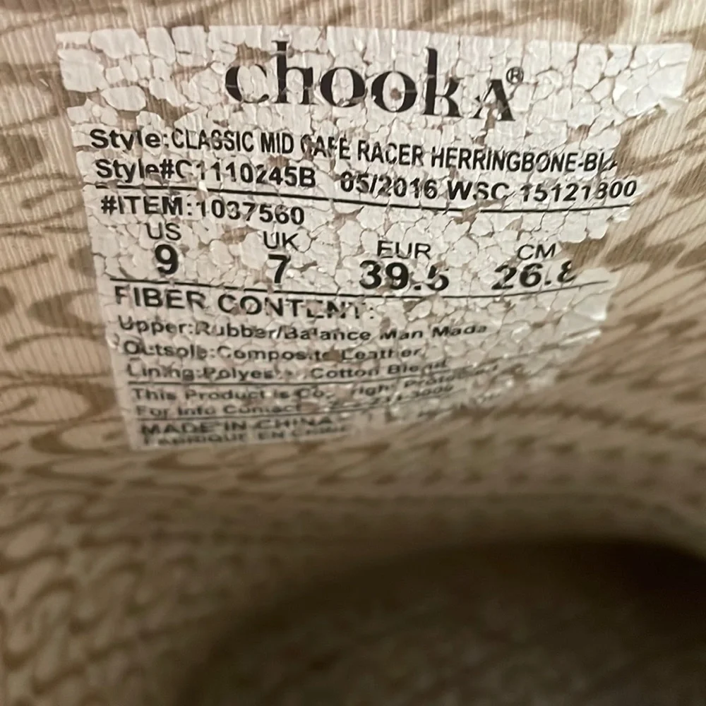 CHOOKA Classic Mid Calf Racer Herringbone Rain Boot Size 9